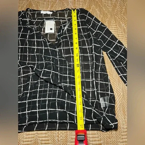 Lush Women's Sheer Black and White Checkered Blouse, Long Sleeve, Size M, NWT - Picture 7 of 10